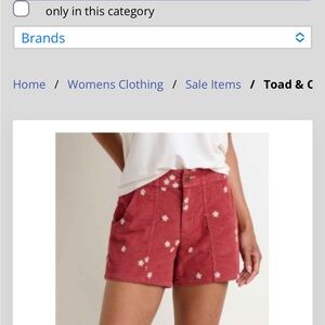 New Toad&Co  Floral High Waist Women's Cord Shorts